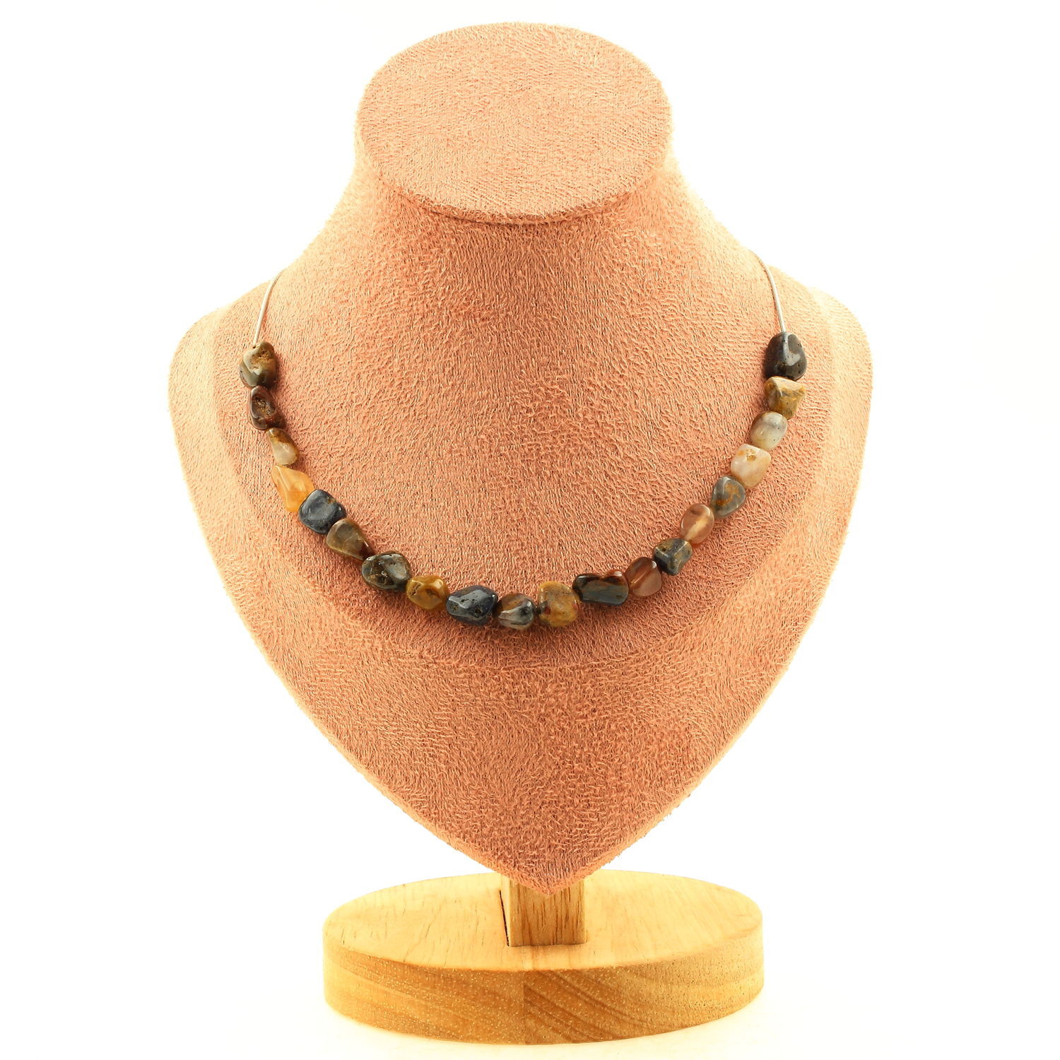 Collier pietersite anti-stress 20 perles contre l'anxiete, chaine acier inox durable