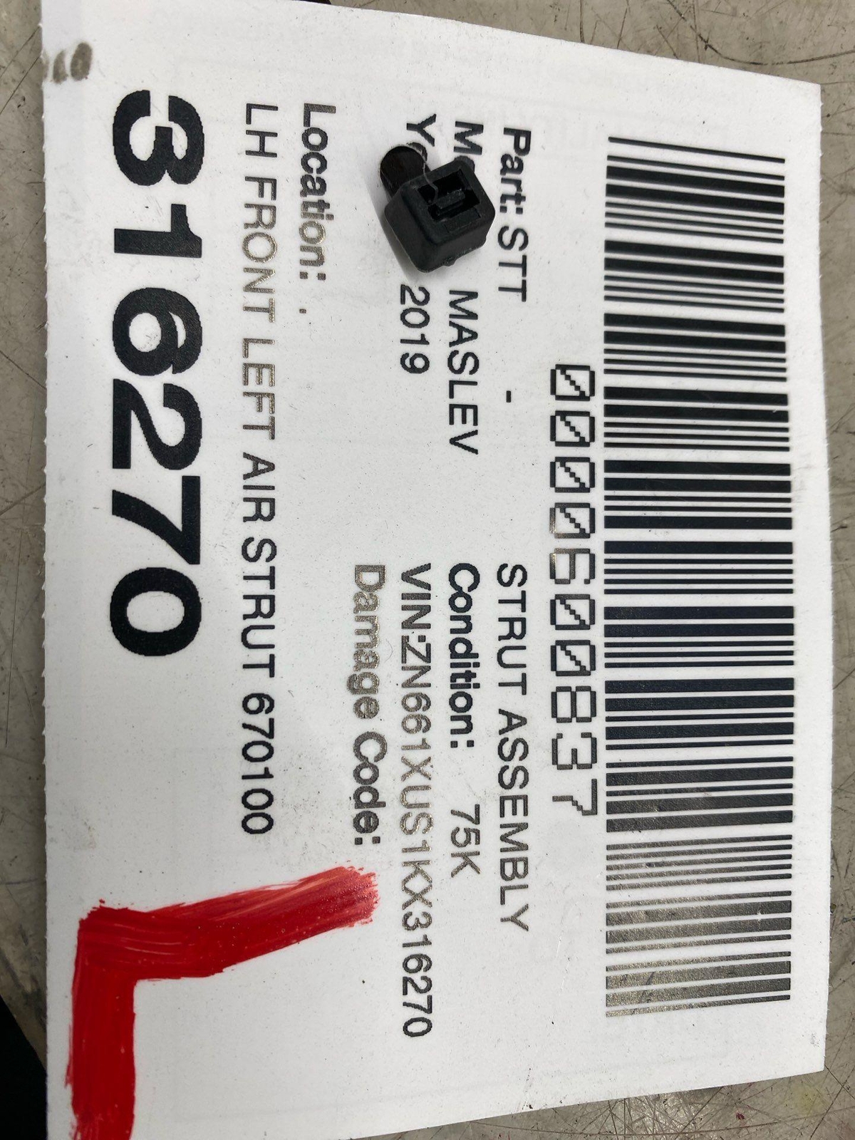 2017-2022 MASERATI LEVANTE FRONT LEFT AIR RIDE SUSPENSION STRUT SHOCK ABSORBER