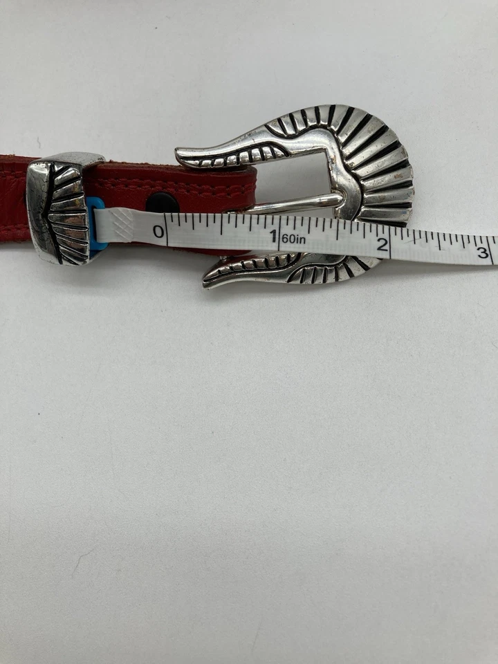 Cinturón de cuero Nocona de colección años 90 para mujer 32 rojo plata hebilla vaquera en relieve occidental Foto 3 de 4