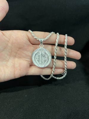 925 Sterling Silber Herren Damen St. Benedikt San Benito Medaille Seil Kette 20 26 30