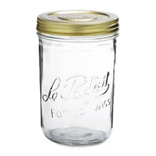 Familia Wiss Terrine Wide Mouth French Glass Jar w/Airtight 2-Piece System Gold