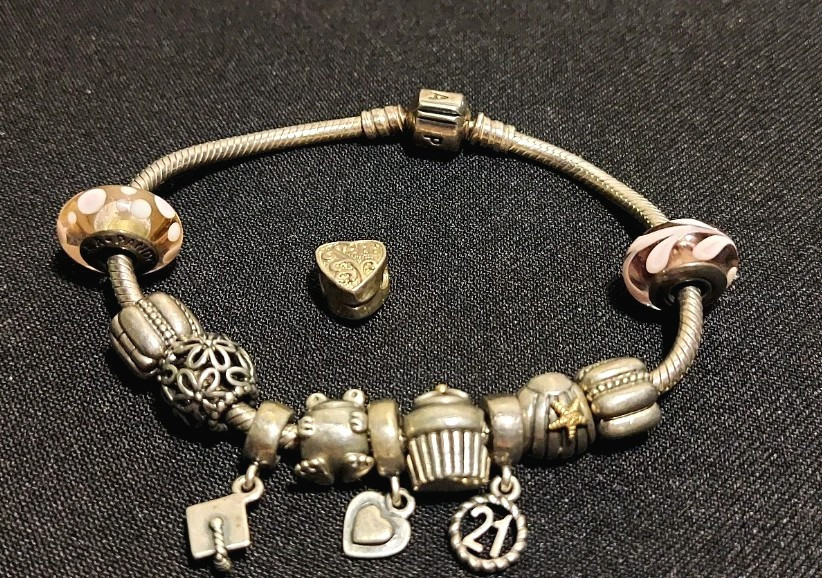 Vintage Authentic Pandora Bracelet And 12 Charms 925 Marked