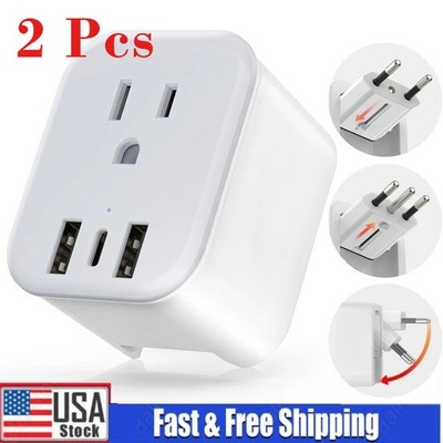 2 pack European Travel Plug Adapter Foldable 3 in 1 for US to EU outlets