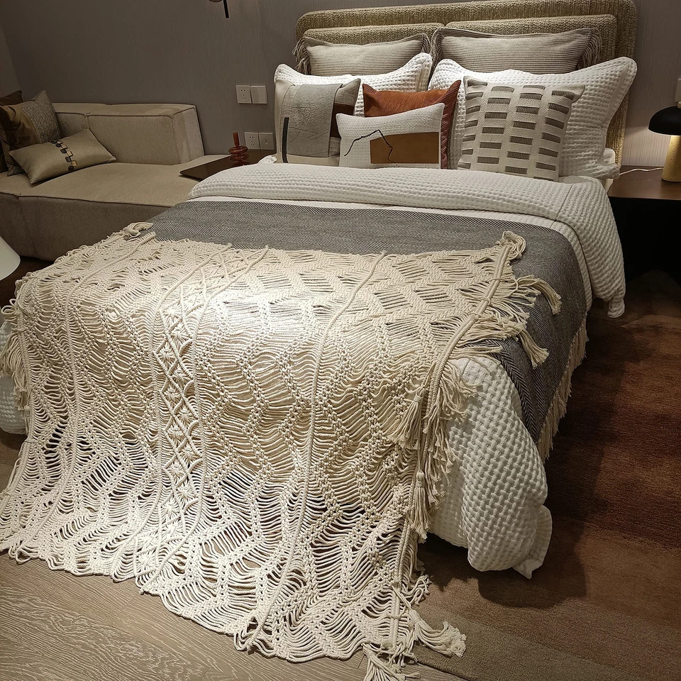 Manta grande de macramé, cubierta de manta bohemia multiusos tejida a mano... Foto 2 de 4