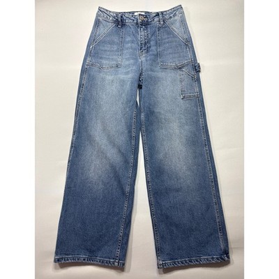 Kancan Women's Carpenter Wide Leg Blue Denim Jeans - Size 7/27 (27x27.5)