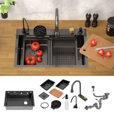 Évier cuisine anthracite multifonction robinet douchette extractible 68x46 cm