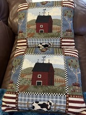 2 Throw Pillows 16x16  Barn Granny Country Cottage Core americana rooster cow