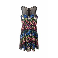 Tahari Arthur S Levine Floral Embroidered Dress Women 4 Black Mesh Excellent