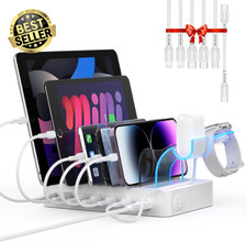 60W 6-Port Charging Station w/ PD 20W USB-C + Cables for iPhone Tablet Phone