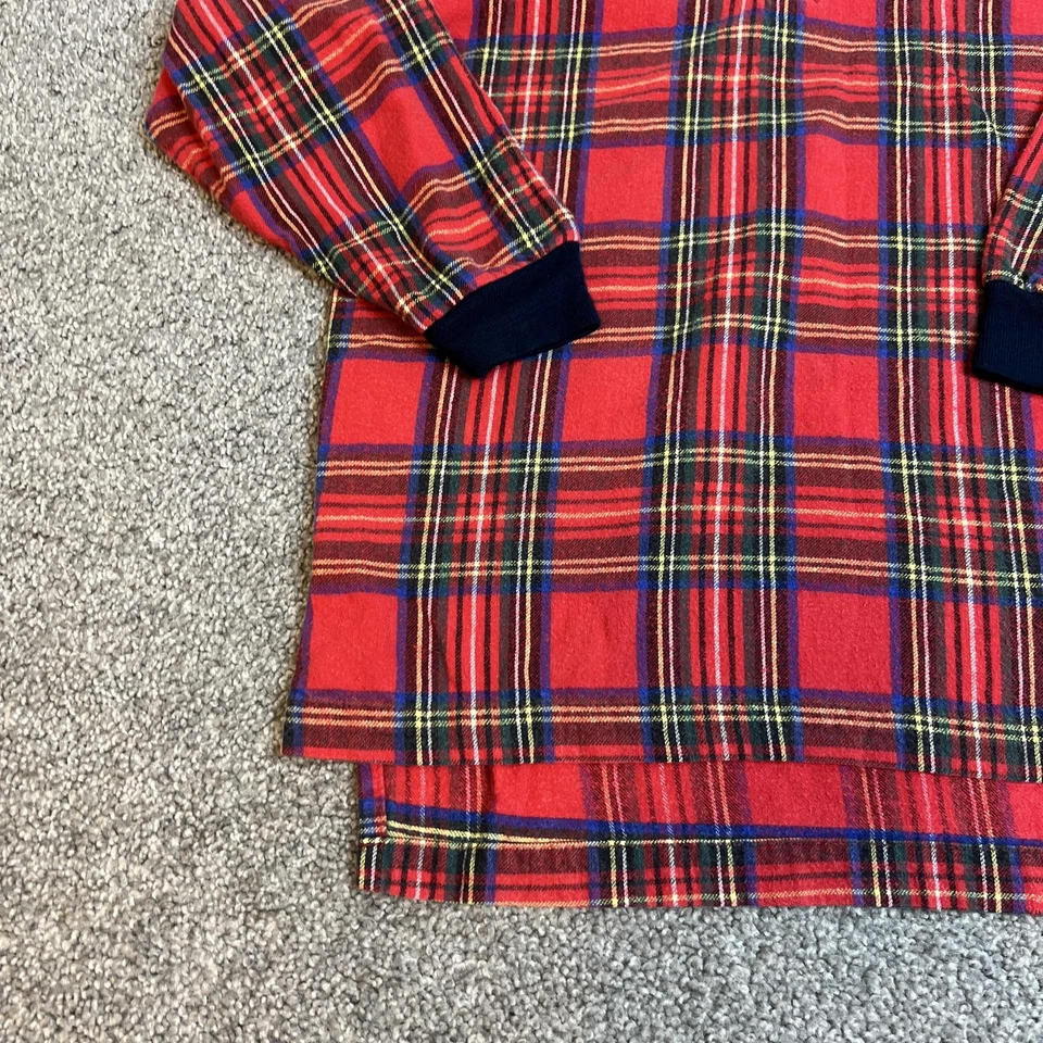 Vintage L.L.Bean Shirt Youth Small Red Plaid Flannel Henley USA Made 90s - Image 2 of 4