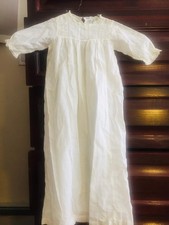 Antique/Vintage White Cotton Lace Baby Christening Gown Doll Dress 26"