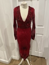 New Goddiva London Women’s Burgundy Red Sequin Midi Evening Dress Size UK 10