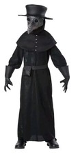 Spirit Costume Plague Doctor Child's Large 12-14 Black Mask Tunic Gloves Belt