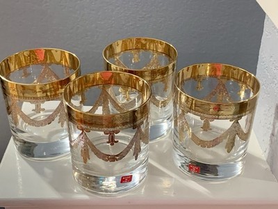 Arte Italica Medici Gold Double Old Fashioned Glass Never Used Set of 4