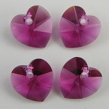 4 10mm Swarovski crystal heart pendant 6202 fuchsia
