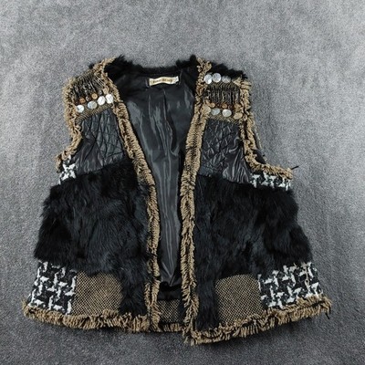 Rosa Beere Strickjacke Damen groß schwarz beige gemischt Boho Festival Kaninchenfell
