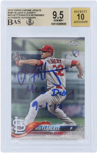 Jack Flaherty Cardinals Signed 2018 Topps Chrome #HMT18 BAS 9.5/10 Rookie w/Insc