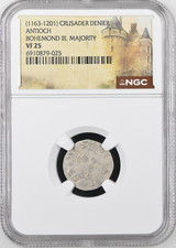 Antioch Bohemond III NGC VF 25 Silver Denier Knights Templar Crusader Cross