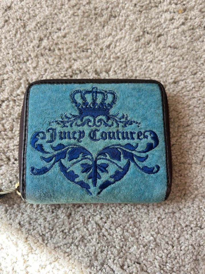 Cartera Bordada Corona Terciopelo Azul/Marrón Y2K Juicy Couture De Colección Foto 2 de 4