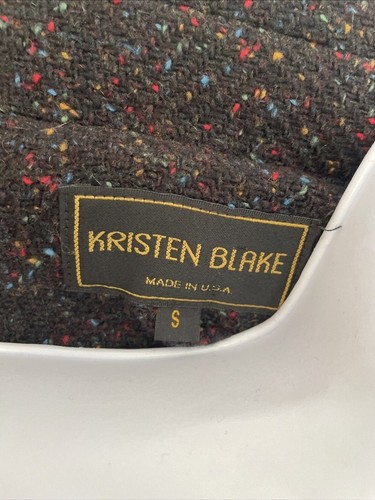 Kristin Blake Vintage Black Tweed Weave Rainbow Flecked Wool Pea Jacket Coat S - Picture 13 of 13