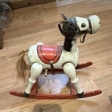 Wooden Rocking Horse Toy White Red Saddle for Ages 3-7 Years Vintage Classic