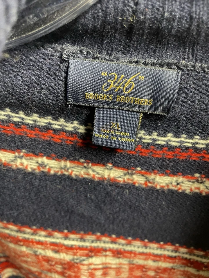 Brooks Brothers 男式羊毛披肩 Fair Isle 纽扣开衫毛衣 XL 码蓝色 — 第 4/4 张图片