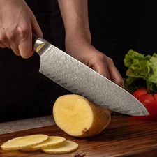 Chef Knife 13.5 In Damascus for Kitchen Cutting Chopping Slicing Steel Wood Cut