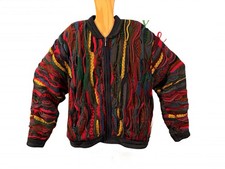 Vintage Coogie 3D knit zip-up bomber jacket Mens 3D Multi-Colored Sweater Size L