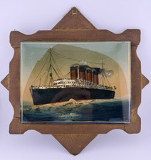 RMS Olympic White Star Liner Antique Reverse Glass Painting 1910-1912 Vintage