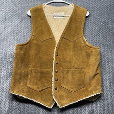 Vintage Leatherland Men  s Shearling Suede Vest 40 Brown Western USA Rockabilly