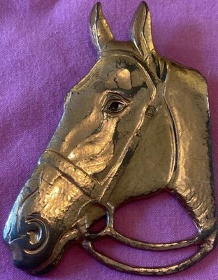 Vintage Rare copper equestrian horse head brooch / pin 3 1/4 in by 2 1/4 inch
