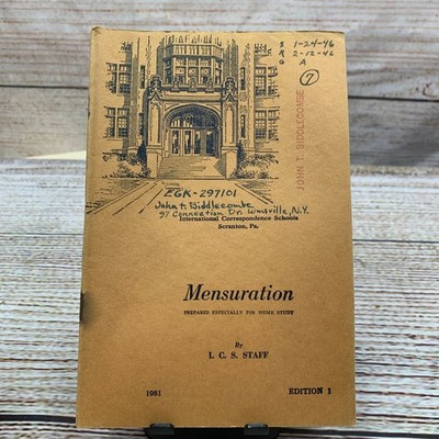 Mensuration Prepared Especially for Home Study Textbook 1945 Edition 1 Antique