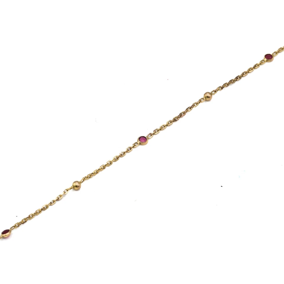 Rubin Armband 333 / 9 Karat Gelbgold - Kettchen 18,5cm - Massiv - Kugeln - Rot