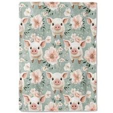 Cute Pig Fleece Blanket - 50x60in Adorable Piglet and Floral Throw Blankets,S...