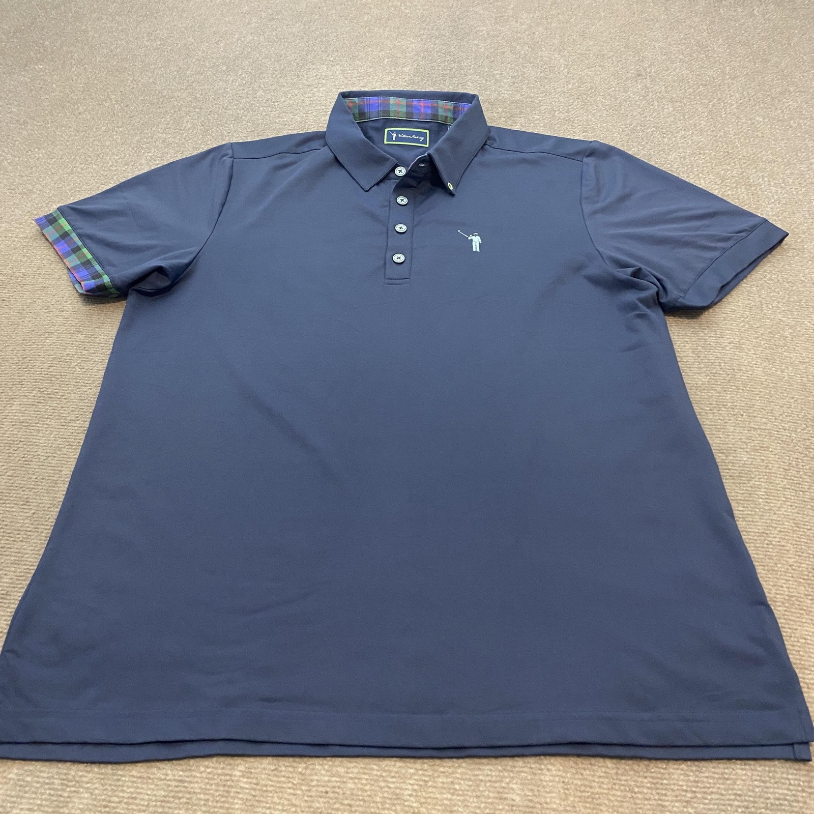 William Murray Polo Shirt Mens Size Large Plaid Trim Performance Golf Casual
