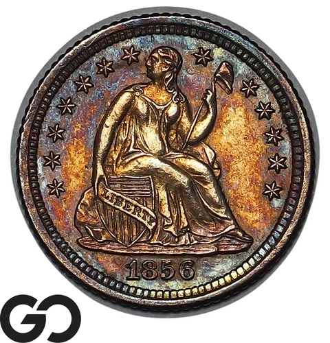 1856-O Seated Liberty Half Dime, Brilliant Unc Nice Color Toner, Better Date
