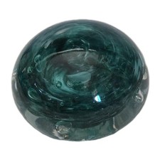 Handcrafted Glass Paperweight Stamped JD Emerald Green Swirl Controlled Bubbles