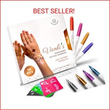 Vanli's Metallic 10 Temporary Tattoo Markers, Temporary Tattoo Pens with 30 Tatt
