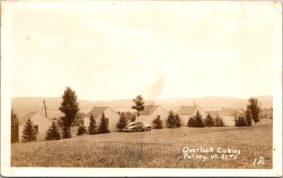 1947 Putney VT RPPC Overlook Cabins Car RT #5 Vermont Postcard