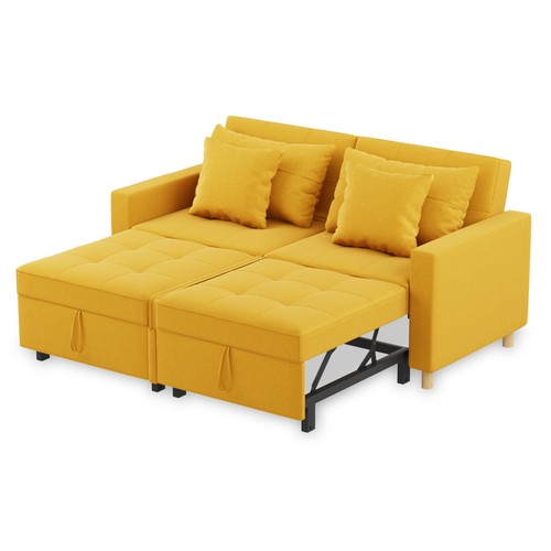 Schlafsofa 2 Sitzer Schlafcouch mit Schlaffunktion 3-in-1 Klappsofa Leinen-Touch - Bild 35 von 53