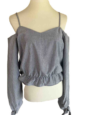 Nasty Gal Emory Park Women's Blue Cold shoulder Striped Top Size M