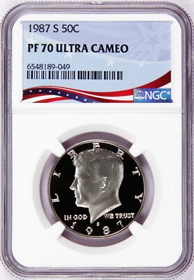 1987-S Kennedy Proof Half Dollar, Graded PF70UC by NGC * Low Population