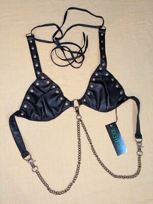 Club Exx Black Faux Leather Bra Top Sz-XXL New! Gothic Rave Festival Burning Man