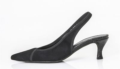 Donald J Pliner Ela Slingbacks Womens 10 Black Suede Mid Heel Slip On Pumps 
