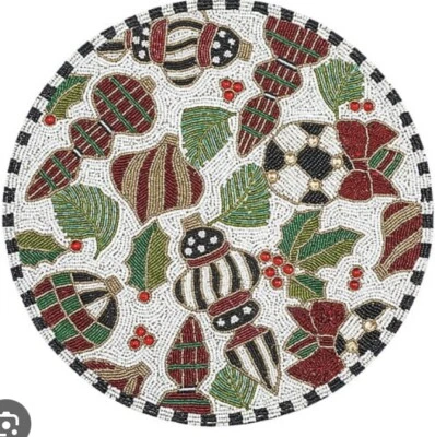 MACKENZIE-CHILDS MacKENZIE CHILDS Christmas White Deck the Halls BEADED PLACEMAT BNWT