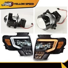 Fit For Ford F-150 F150 2009-2014 Pair Black LED DRL Projector Headlights Lamps