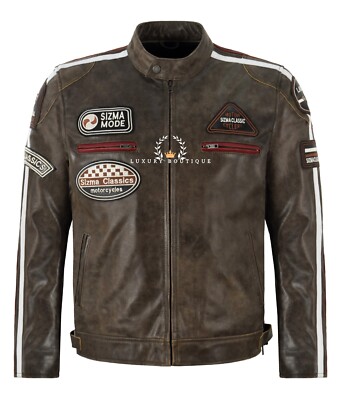 SIZMA Herren Lederjacke Dirty Brown Cracker Vintage Motorrad Style Jacke