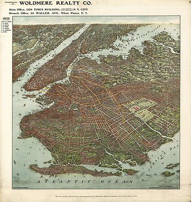 1908 Map Panoramic Bird's-eye-view of Brooklyn Wall Art Print Poster Genealogy