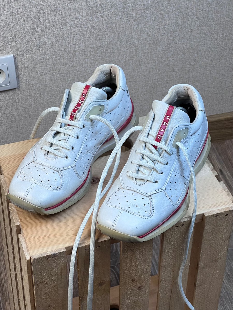 Prada Vintage Red Tab Leather Sneakers Shoes mens Size US  display picture 1