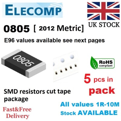 0805 PRÄZISIONSWIDERSTÄNDE 1% E96 alle Werte 1R-392R 5 Stück/Pack UK Lagerbestand